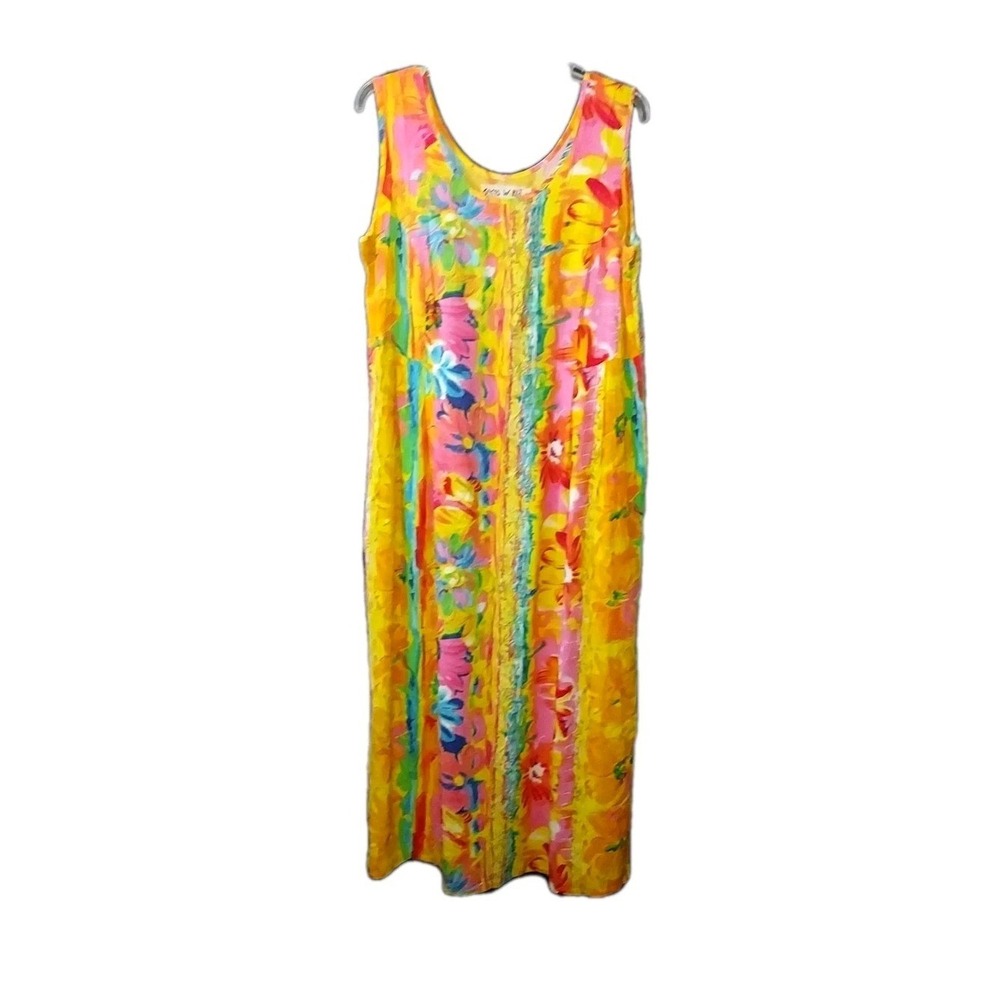 Vtg Jams World Women's Large Artistic Paint Splash Maxi Dress Rayon Made‎ USA